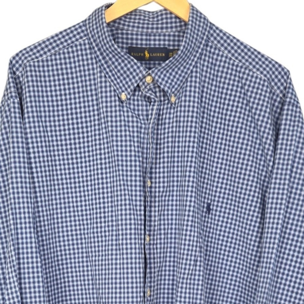 Ralph Lauren Button Down Shirt Mens 3XB Blue Plaid Long Sleeve Casual Relaxed